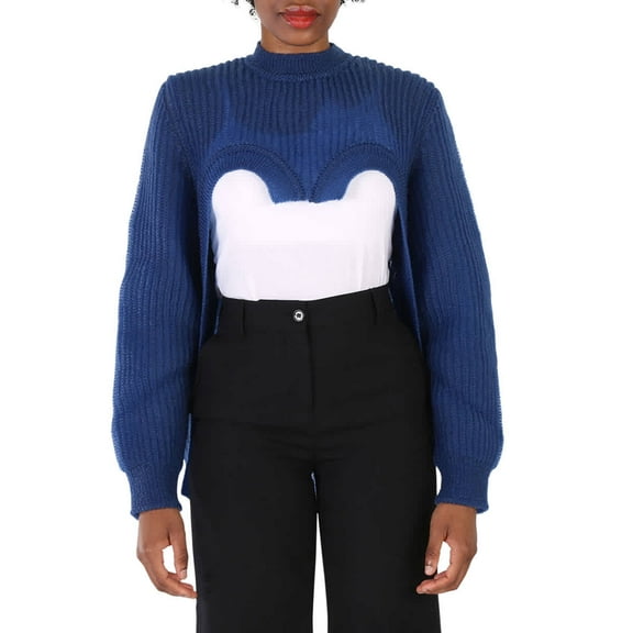 Burberry Ladies Warm Royal Blue Cut-Out Knit Technical Reconstructed Sweater, Size X-Small