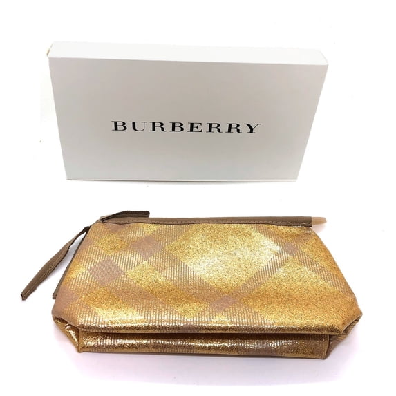 Burberry Large Metallic Gold Travel Toiletry Makeup Bag Pouch with Gift Box