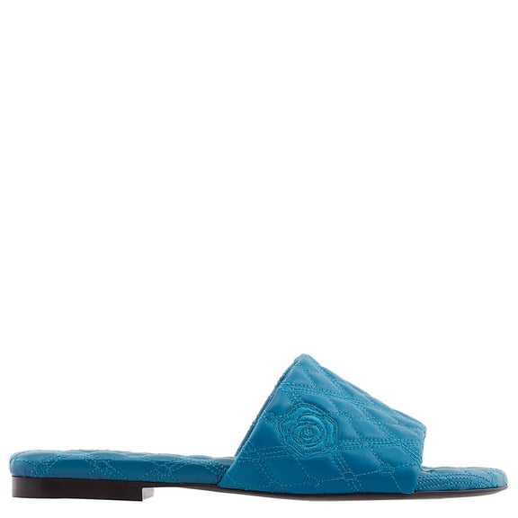 Burberry Leather Quilt Slides In Kingfisher, Brand Size 39 ( US Size 9 )