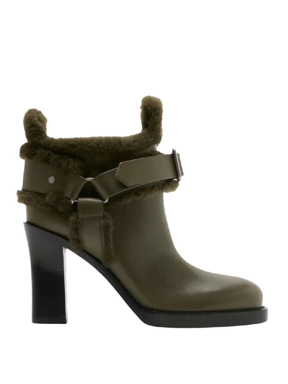 Leather-shearling Stirrup Boots, Brand Size 38 ( US Size 8 )