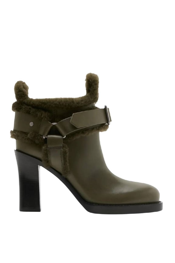 Leather-shearling Stirrup Boots, Brand Size 39 ( US Size 9 )