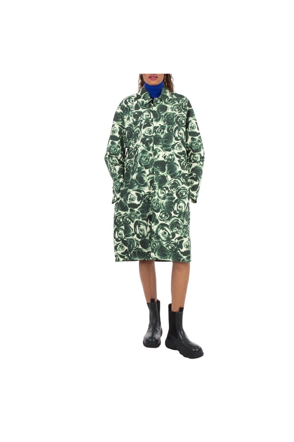 Long All Over Rose Print Raincoat, Brand Size 2 (US Size 0)