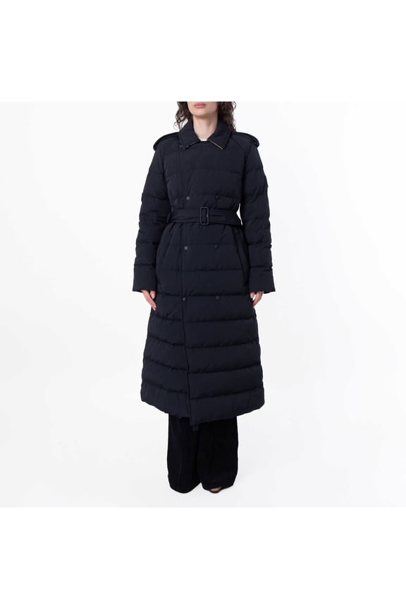 Long Double-Breasted Down Puffer Coat, Size Small
