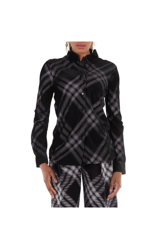 Long Sleeve Check-Print Button Down Shirt, Brand Size 4 ( US Size 2 )