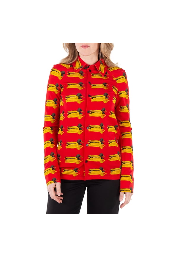 Long Sleeve Monogram-Pattern Shirt, Brand Size 10 ( US Size 8 )