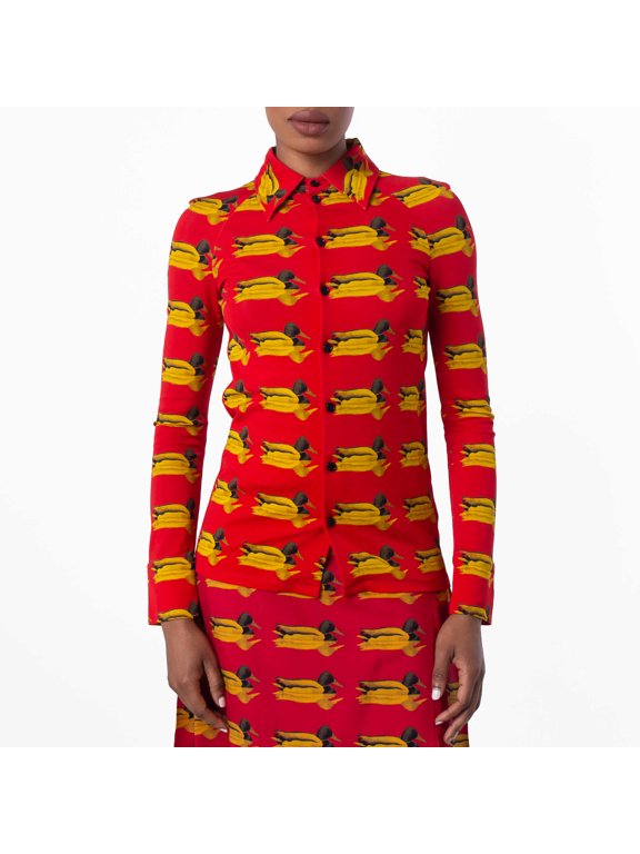 Long Sleeve Monogram-Pattern Shirt, Brand Size 10 ( US Size 8 )