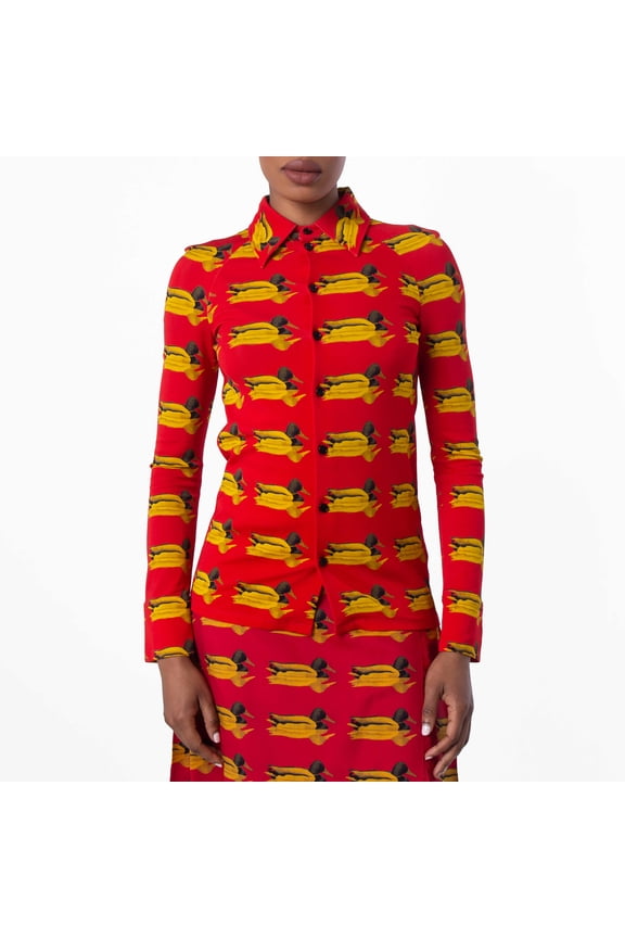 Long Sleeve Monogram-Pattern Shirt, Brand Size 4 ( US Size 2 )