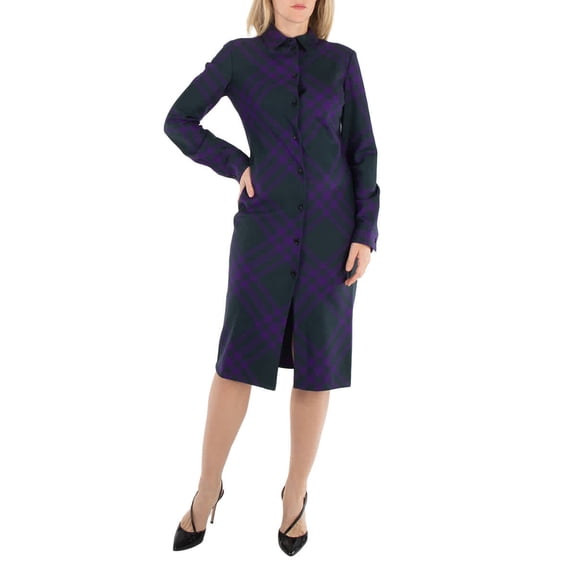 Burberry Long Sleeved Checked Wool Shirt Dress, Brand Size 4 (US Size 2)