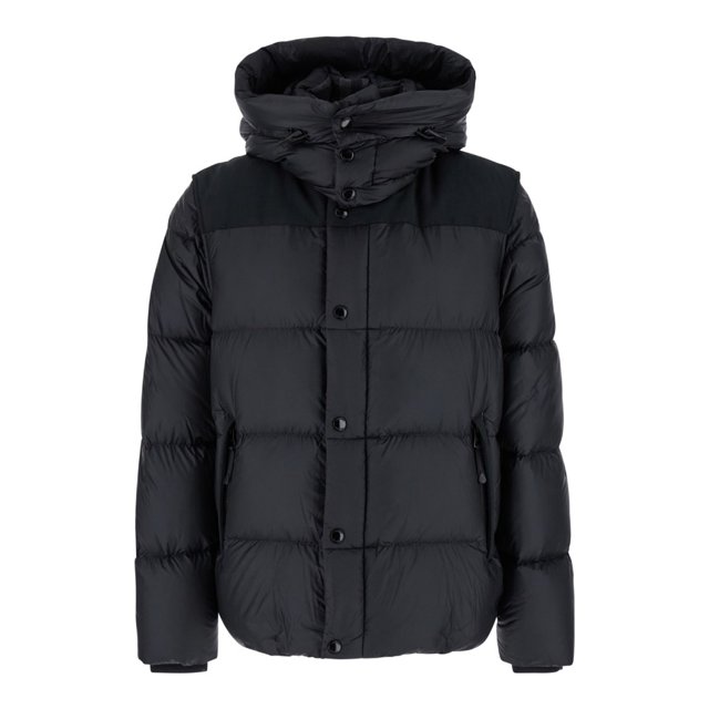 Burberry Male Black Down Jacket With Hood And Logo Patch On The Sleeve