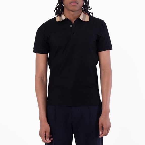 Burberry Men's Check Collar Cotton Polo Shirt, Size Small