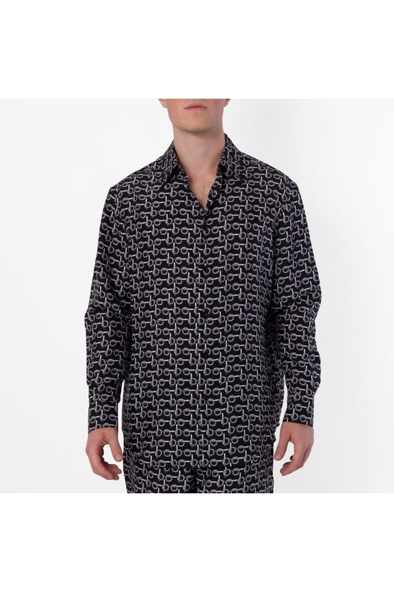 Male Long Sleeve Shirt With All-Over Monogram Print Grey Sizes standard XXXS-6XL