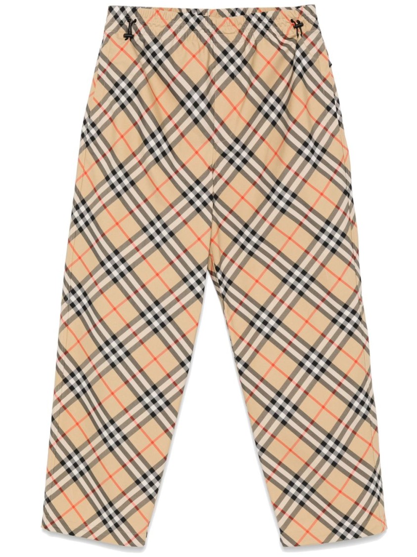 Beige Check Trousers With Drawstring Waistband (Men's)