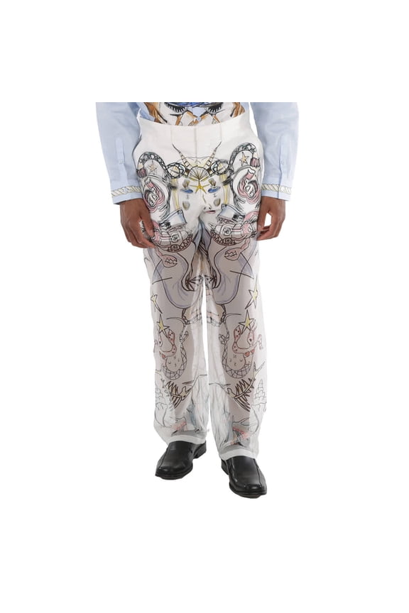 Marine Sketch Print Layered Silk Trousers, Size 44 (Waist Size 29.5")