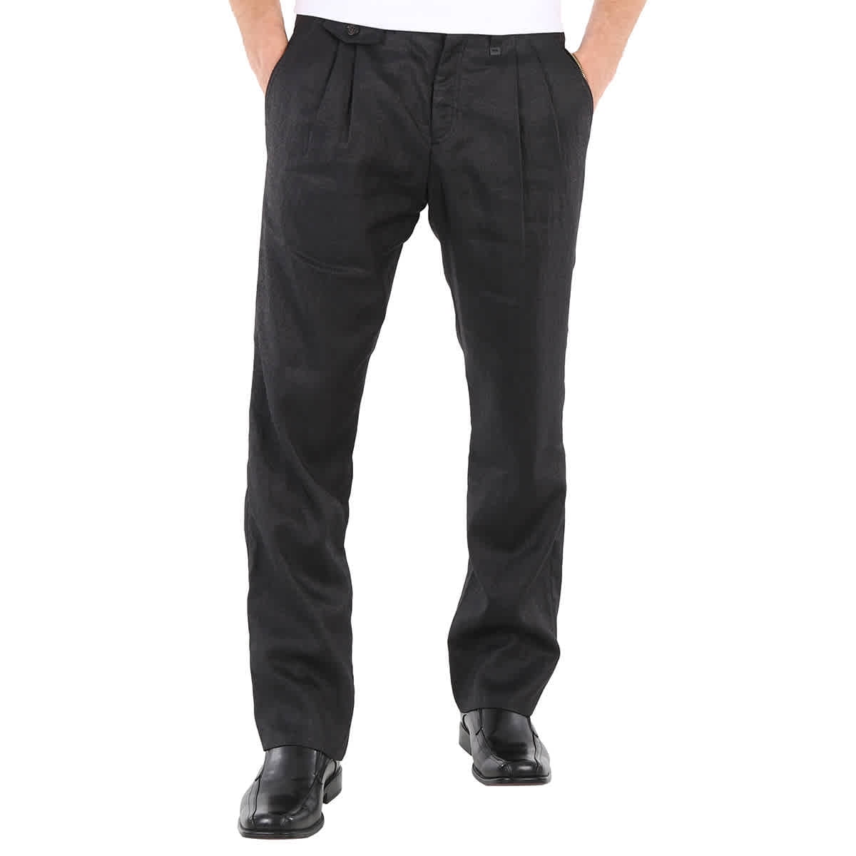 【関税&送料込】Burberry Trousers Black Burberry Men's Black Zip-detailed Trousers, Size 48 (Waist