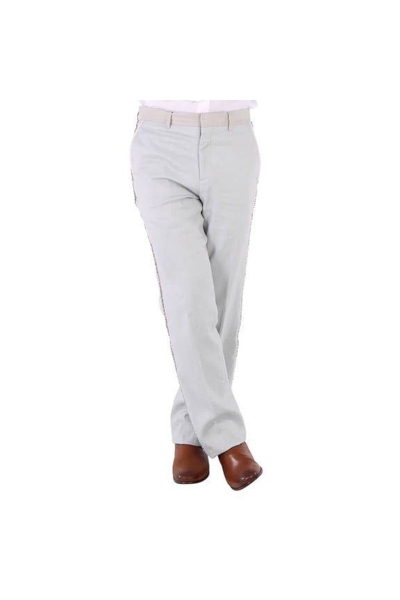Men's Light Pebble Grey English Fit Crystal Embroidered Technical Linen Trousers, Brand Size 50 (Waist Size