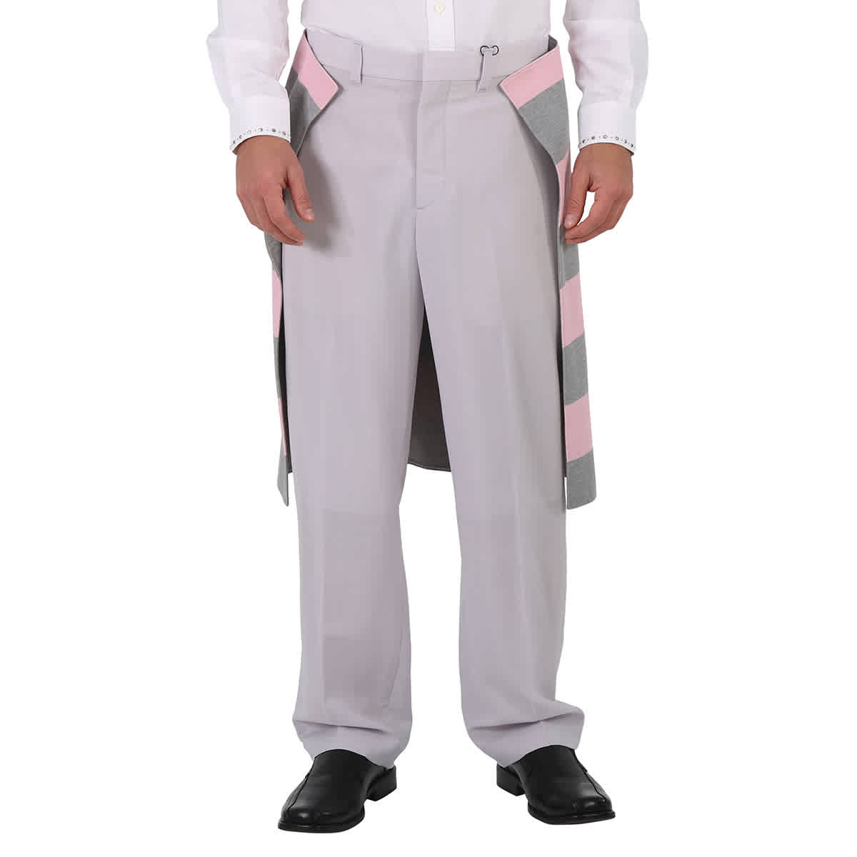 Burberry Men's Light Pebble Grey Striped Skirt Detail Mohair Wool