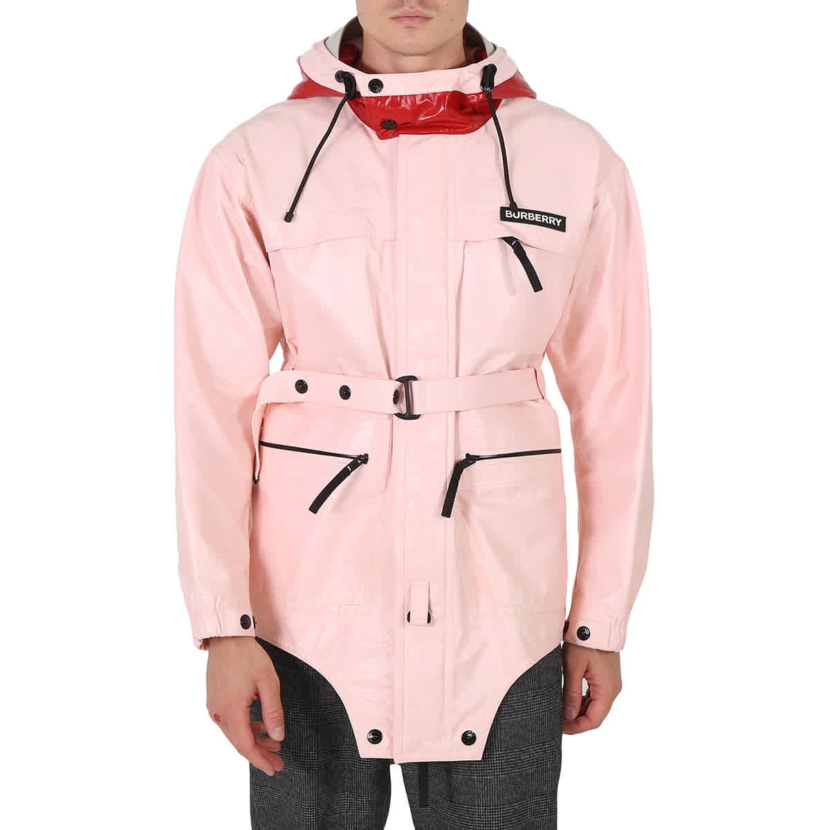 Burberry Men s Pale Pink Cut out Hem Two tone Coated Nylon Parka