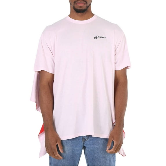 Burberry Men's Pale Pink Striped Cape Detail Cotton Oversized T-shirt, Size X-Small