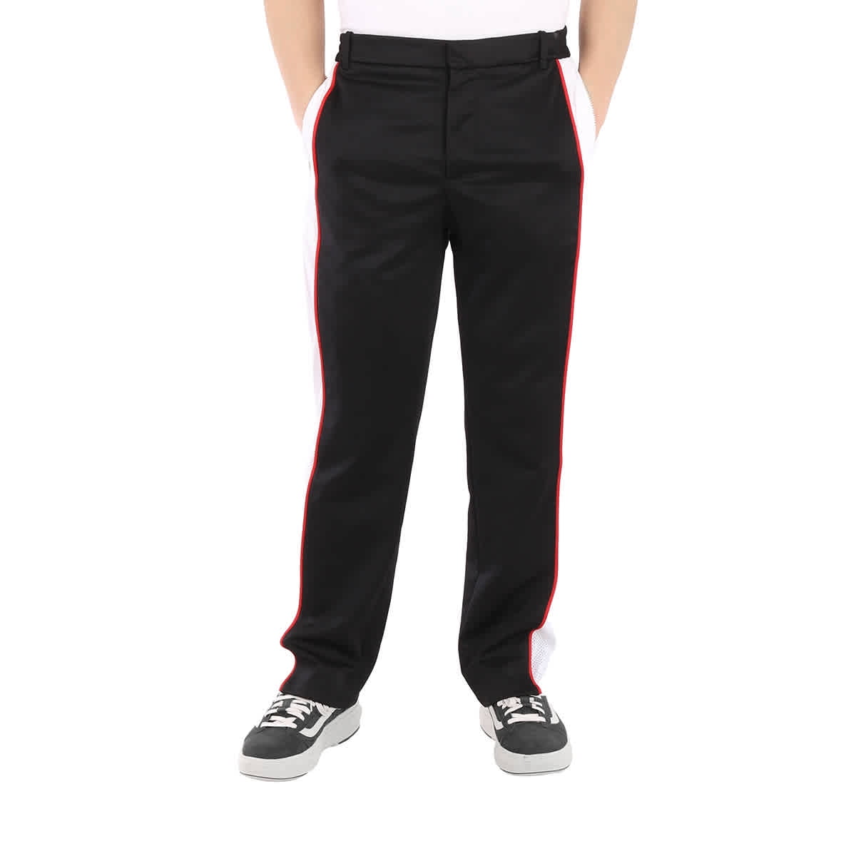 es21 BURBERRY 黒 ジャージ ボーダー ホースロゴ メンズS Burberry Men's Straight-leg Side Stripe Cotton-blend Trousers