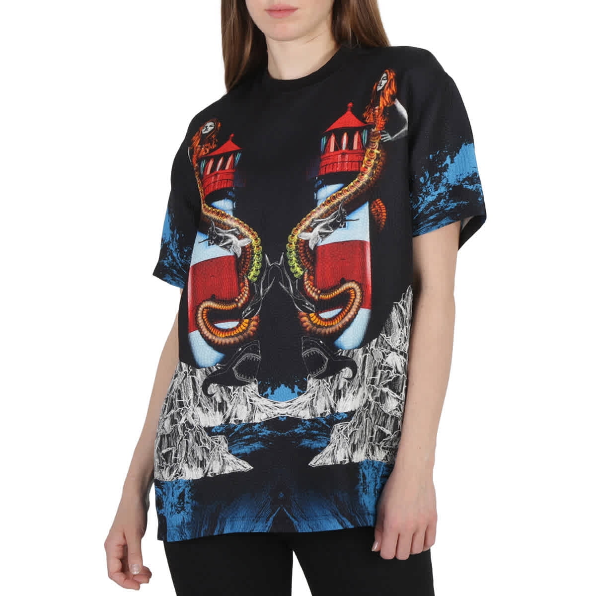 トップス Versace T shirt Women Large Versace Women's Pink Logo Print Crewneck Short Sleeve T