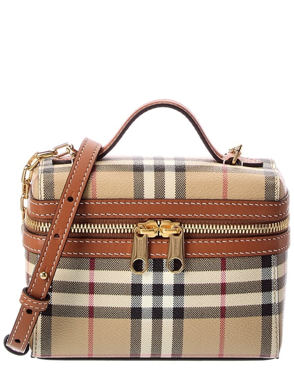 Mini Check E-Canvas & Leather Crossbody, Brown