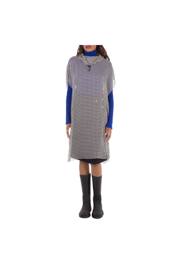 Monochrome Houndstooth Hooded Dress, Size M/L