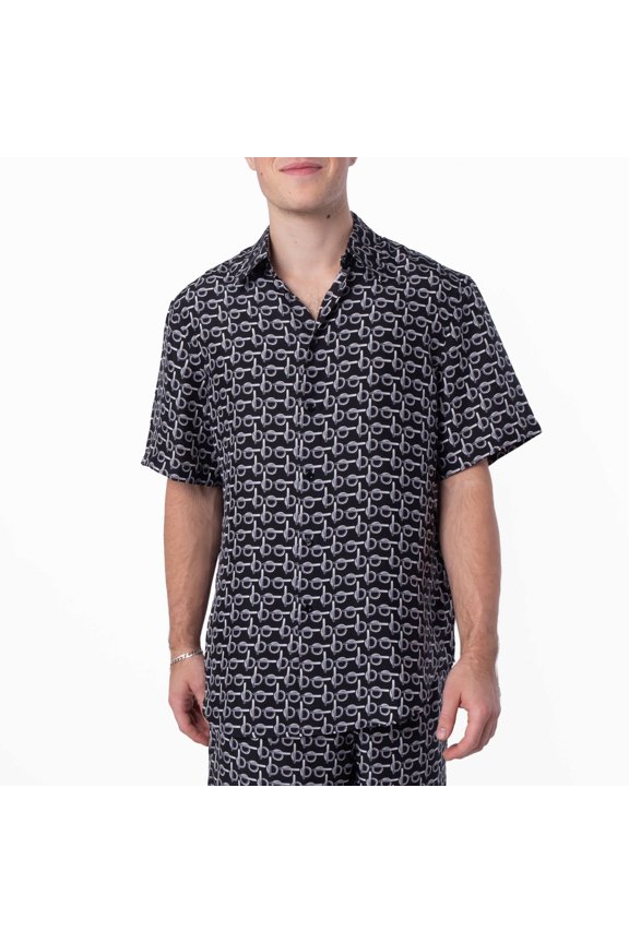 Monogram B Print Silk Shirt, Size Small