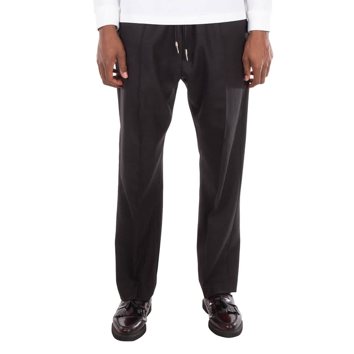 Monogram Motif Wool Trousers In Dark Charcoal Melange, Brand Size 56 (Waist Size 39")