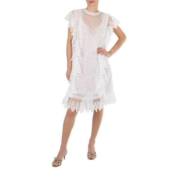 Burberry Nahla White Polka-dot And Scalloped Lace Tulle Dress, Brand Size 8 (US Size 6)