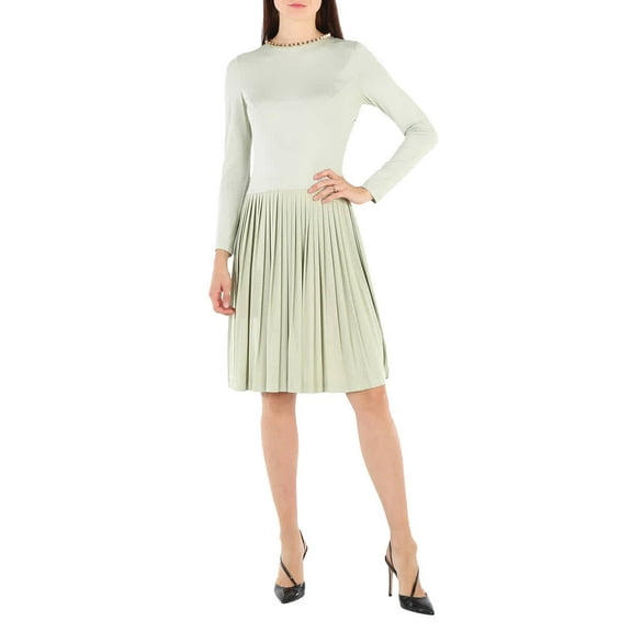 Burberry Open-back Stretch Silk And Crepe Pleated Chain Detail Dress, Brand Size 4 (US Size 2)