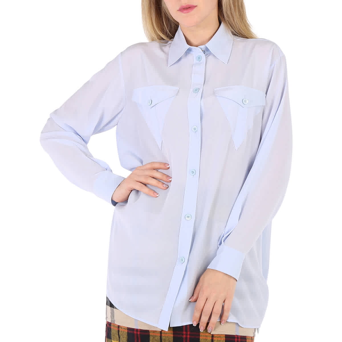 Burberry Ladies Oyster- Print Pearl- Embellished Shirt