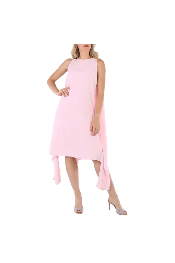 Pale Candy Pink Drape Detail Satin Crepe Shift Dress, Brand Size 6 (US Size 4)