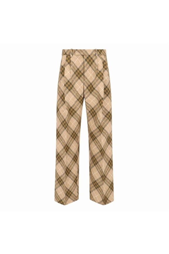 Pleated Check Wool Tailored Trousers, Brand Size 46 ( Waist Size 31.1" )