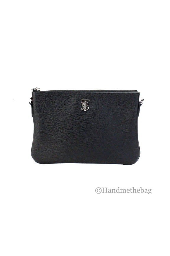 Peyton Monogram Black Leather Pouch Crossbody Bag Purse