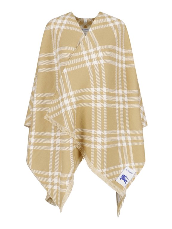 Poncho Style Draped Jacket With Classic Check Pattern (Women's)