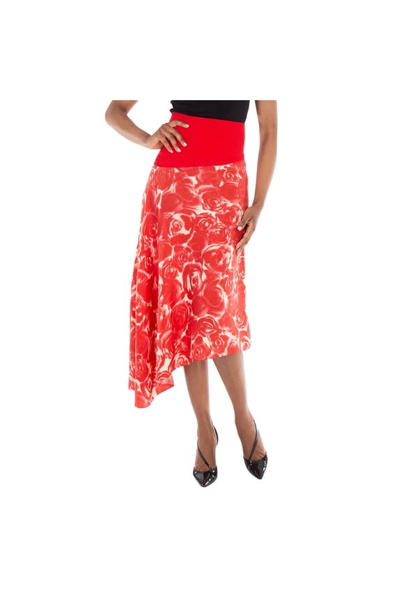 Rose-Print Asymmetric Silk Skirt, Brand Size 4 ( US Size 2 )