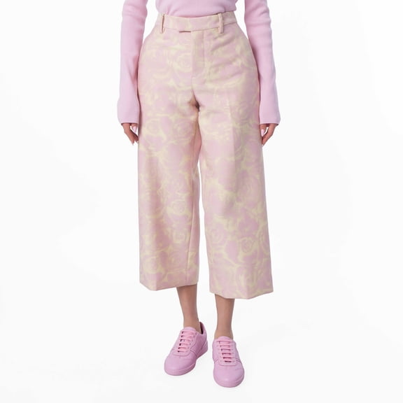 Burberry Rose Print Wool-Blend Trousers, Brand Size 4 ( US Size 2 )