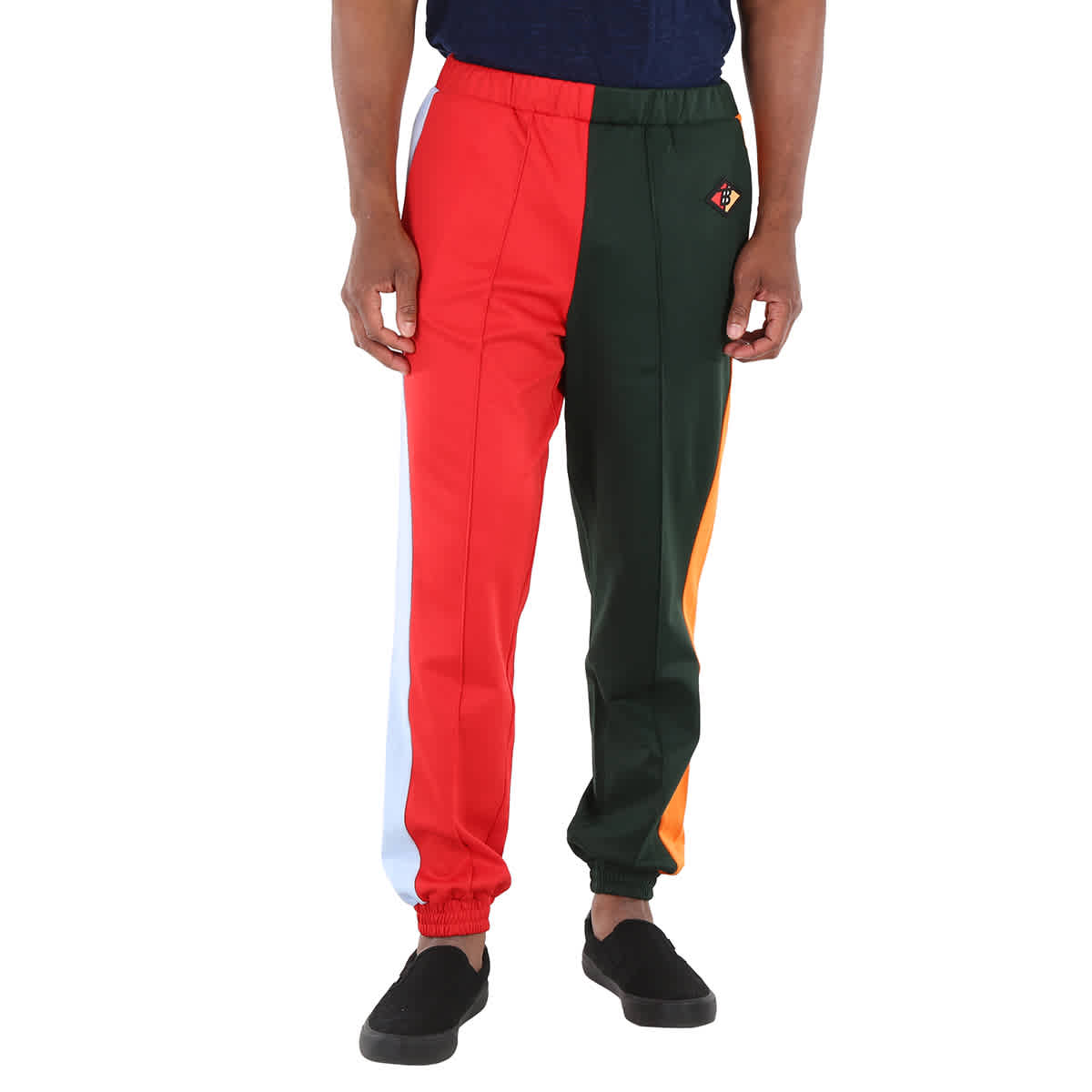 Runway Men's Green Bi-color Plain Cotton Logo Pants, Size XX-Small
