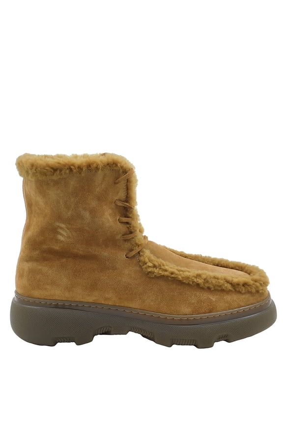 Shearling-Trim Suede Creeper Boots, Brand Size 40 (US Size 7)