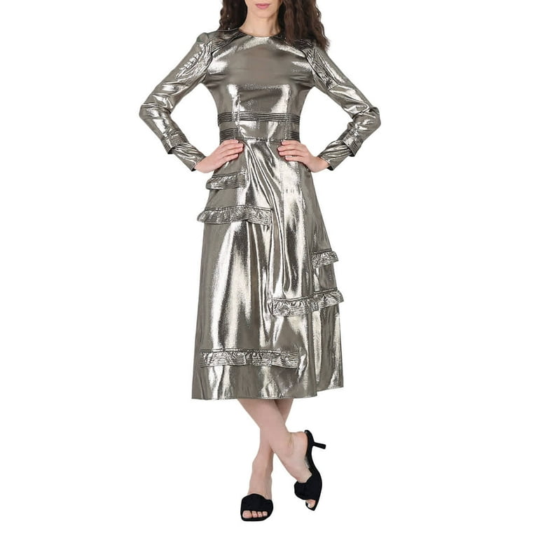 Burberry Silver Long Sleeve Dress With Stitch Detail Brand Size 2 US Size 0