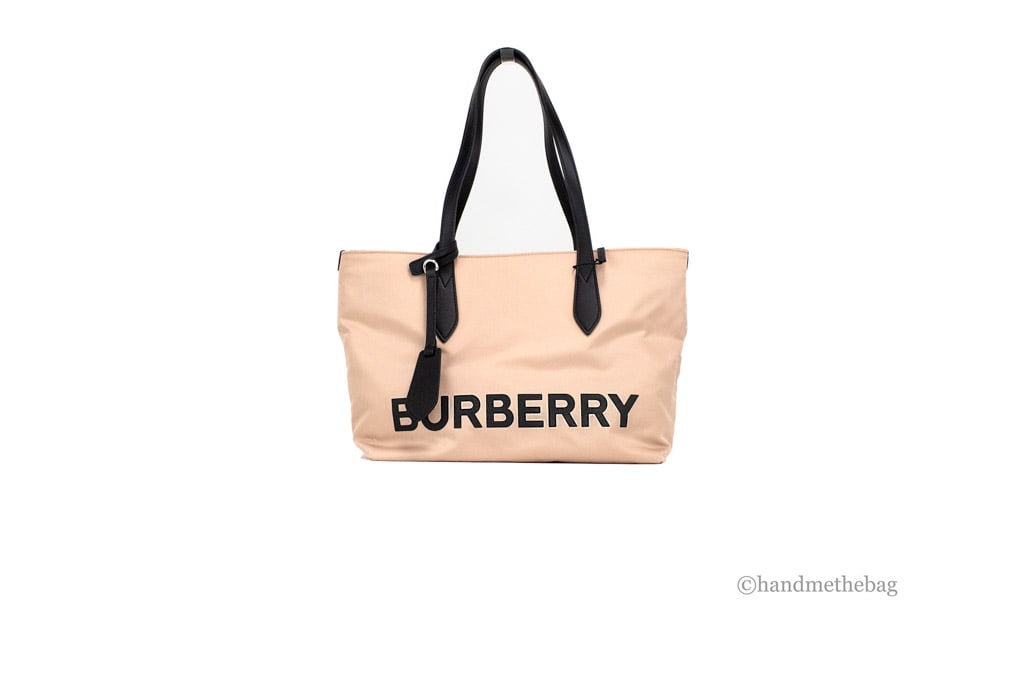 Burberry Small Rose Beige Logo Branded Econyl Nylon Tote Shoulder Handbag  Purse 