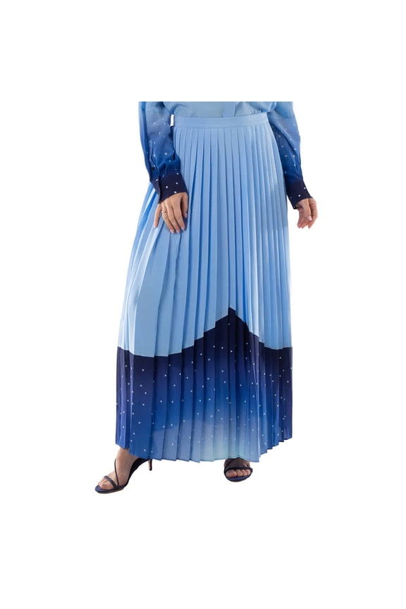 Soft Cornflower Blue Lise Constellation-Print Silk Ruffle Skirt, Brand Size 4 (US Size 2)