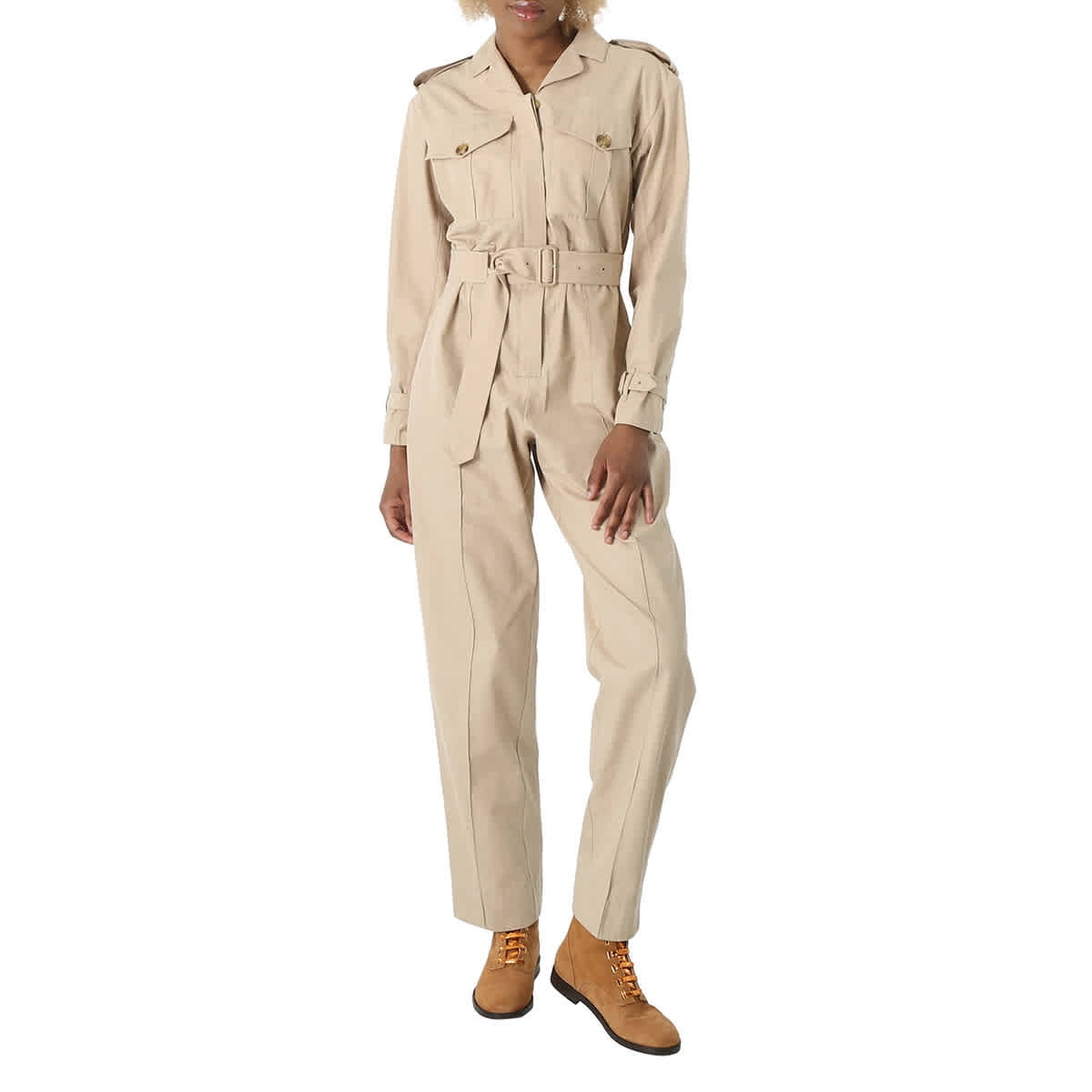 Burberry Soft Fawn Cotton Catalina Straight Leg Jumpsuit Brand Size 2 US Size 0