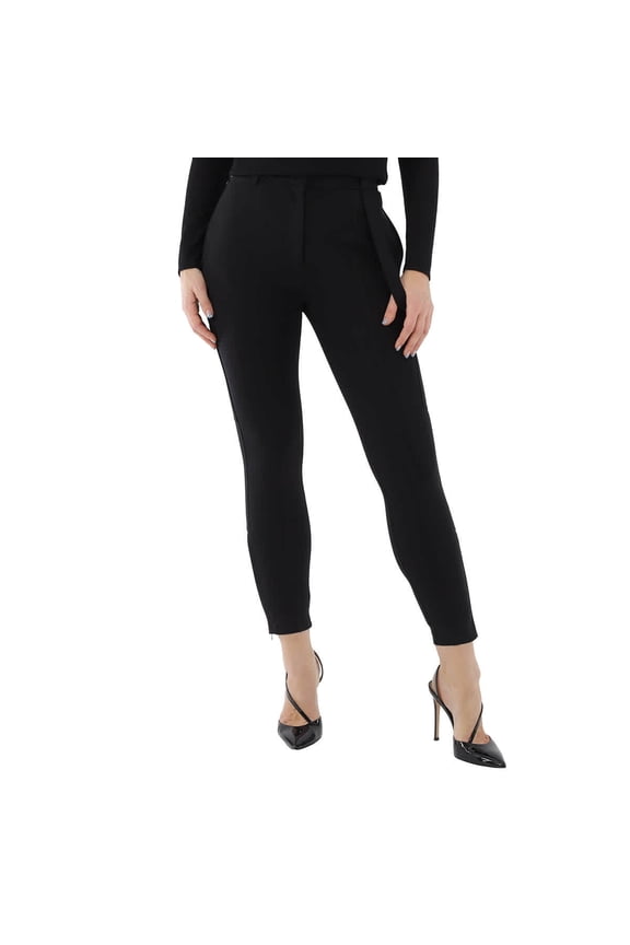 Strap Detail Stretch Crepe Jersey Trousers In Black, Brand Size 4 (US Size 2)