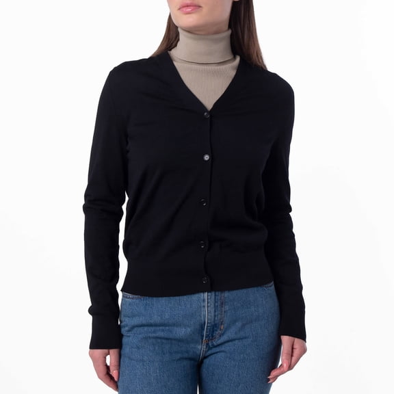 Burberry V-Neck Wool Knit Cardigan, Size Medium