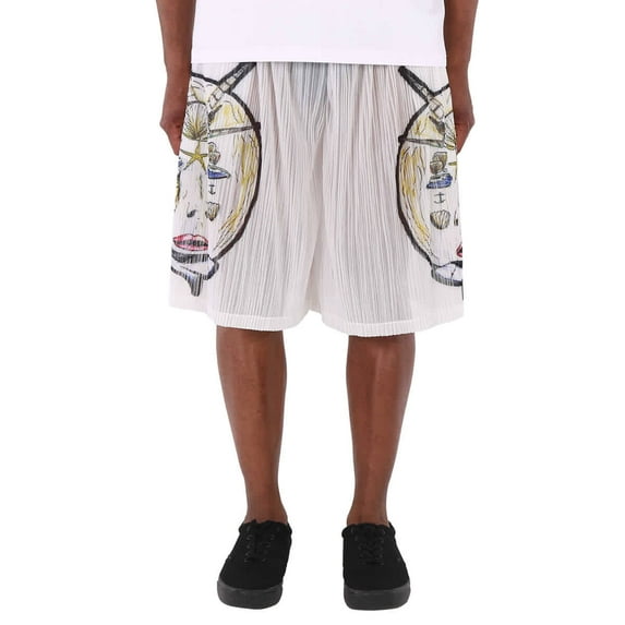 Burberry White Marine Sketch Sheer Plisse Shorts, Size Medium