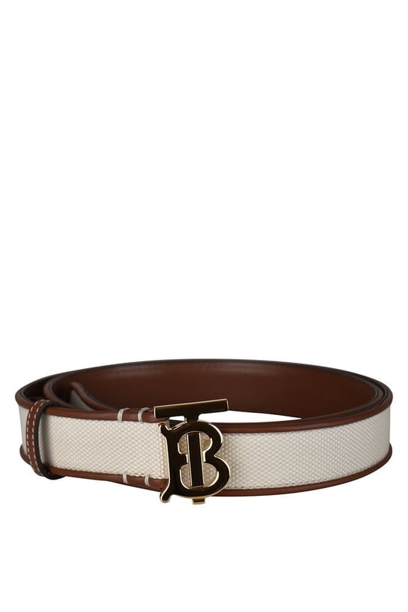 Women's Brown Leather And Beige Canvas Belt Black