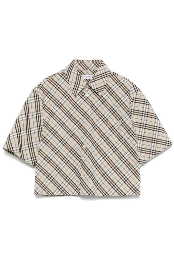 Women's Cropped Plaid Shirt With Collared Neckline Neutrals Sizes UK 4-48