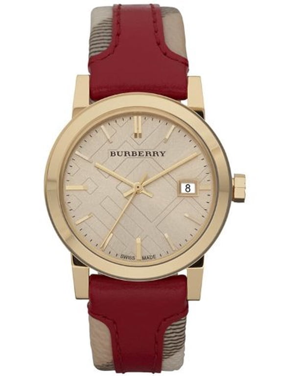 Women's Heritage Rose Dial Nova Check Leather Watch 34mm BU9111