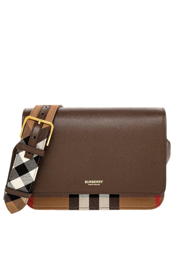 Women's Mackford Leather Flip Check Shoulder Bag, Ebony Brown